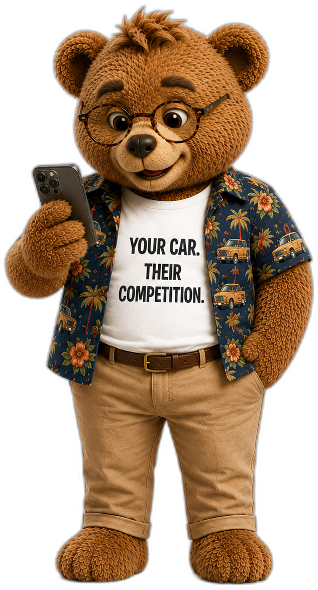 Brown Teddy checking live dealer bids on his phone