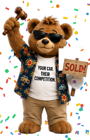 Brown Teddy celebrating with a SOLD sign